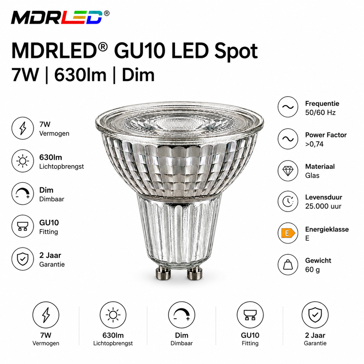 GU10 LED spot | 7W | 630lm | Dimbaar