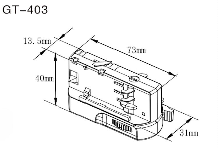 PENDEL ADAPTER 3-FASE RAIL 7 CM zwart