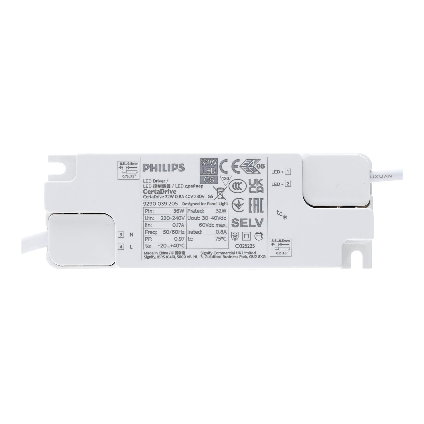 Philips Certa LED Driver 30W 800mA | 30-40V DC | Inclusief 1.5M Snoer & Eurostekker | 5 Jaar Garantie