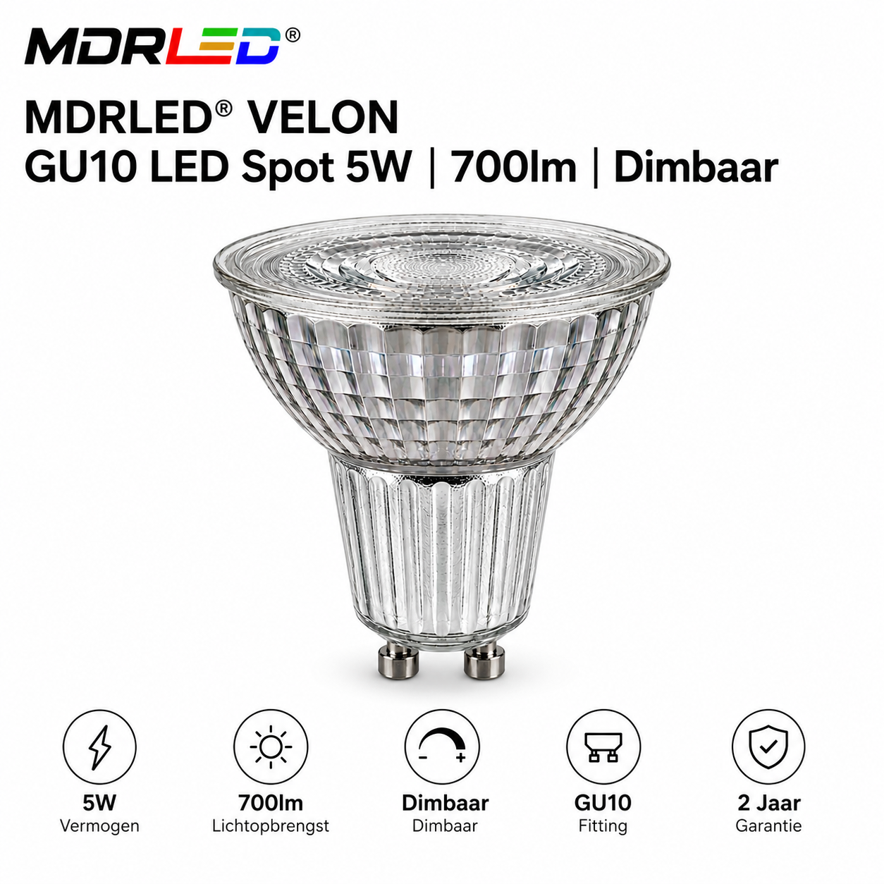 MDRLED® VELON GU10 LED Spot 5W | 700lm | Dimbaar