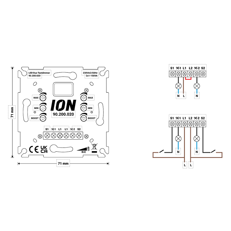 LED DUO TOUCH DIMMER 2×0,3-150 WATT (90.200.020) ION INDUSTRIES MDRLED®