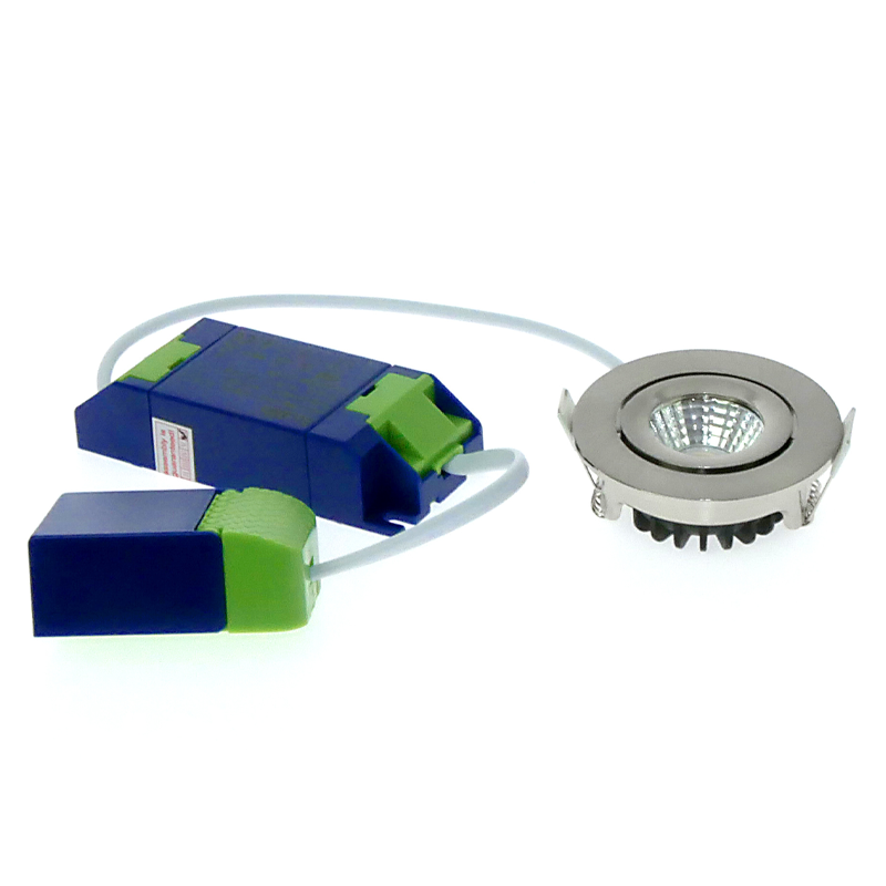 ECODIM ED-10063 LED-Einbaustrahler, geringe Einbautiefe, IP54, Maße zu warm, 55 mm, rund, eingebaut, Nickel.MDRLED®