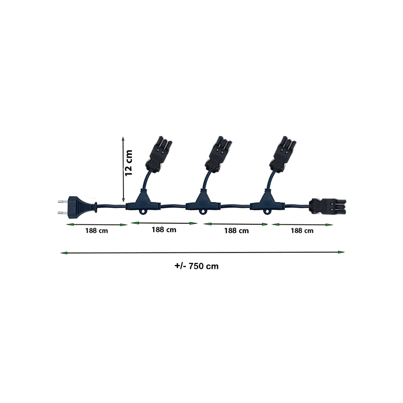 Eurostekker naar 2x / 3x / 4x SWP-3 Stekker | MDRLED® | 2m Kabel | Zwart | 2 Jaar Garantie