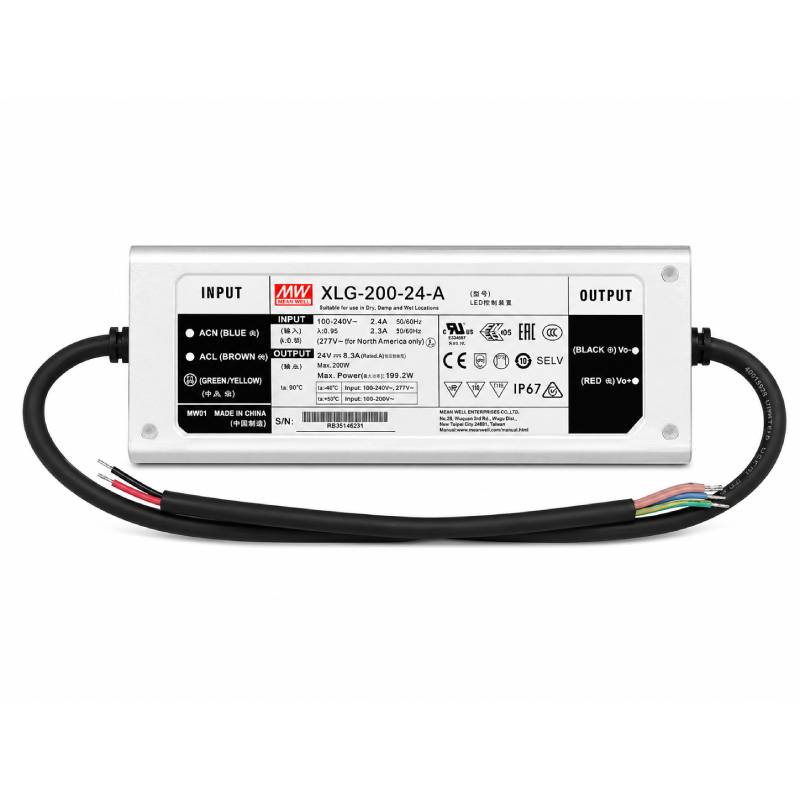 24V LED Driver Mean Well 200W IP67 24V DC 8.3A 