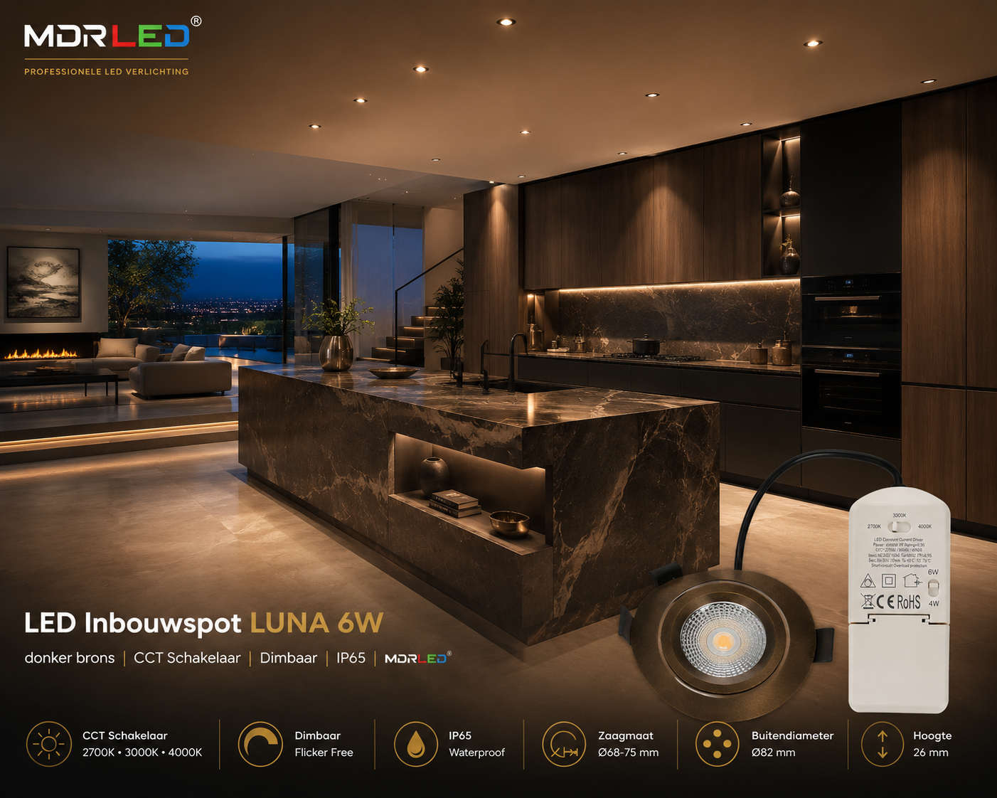 MDRLED® LED Inbouwspot Slim-Fit 4/6W | CCT | Donker Brons