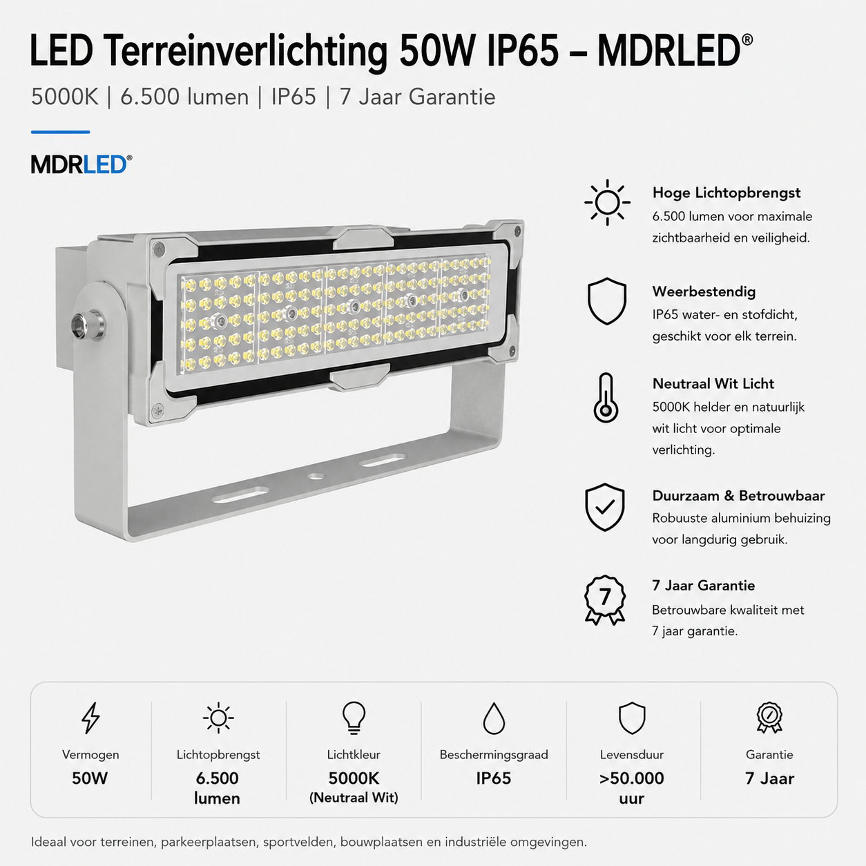 LED Terreinverlichting 50W IP65 – MDRLED® | 7 Jaar Garantie
