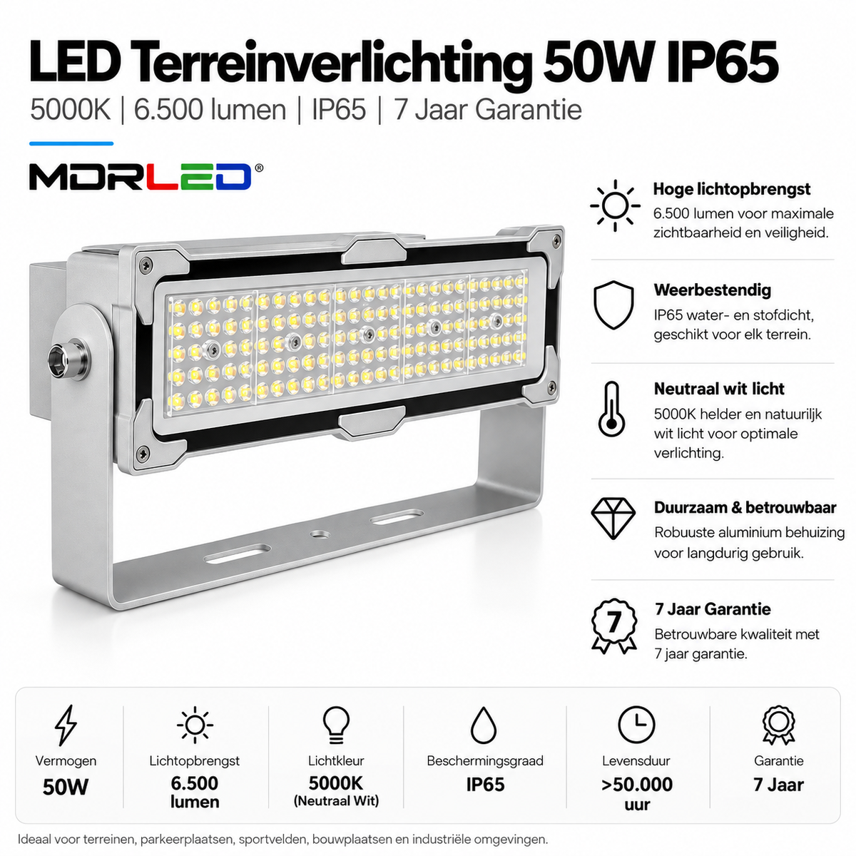 LED terreinverlichting | 50W | 5000K | 8000 lumen | IP65 | 60°