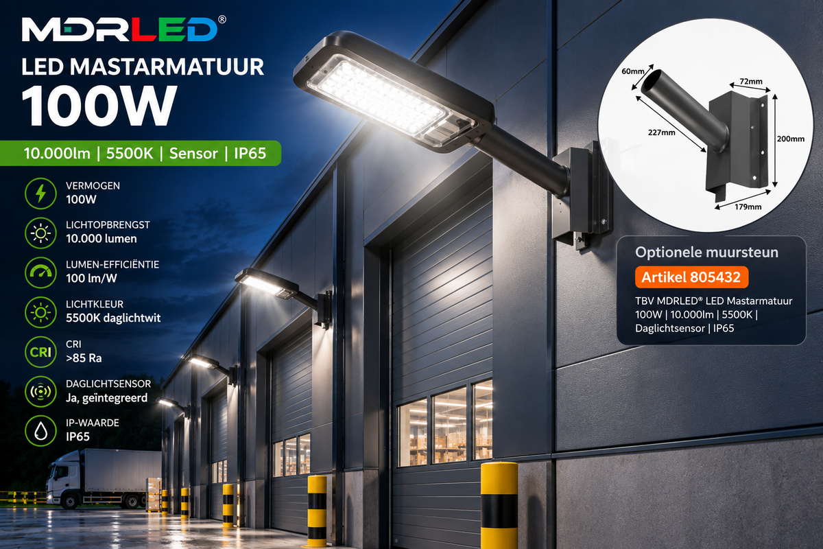 MDRLED® LED Mastarmatuur 100W | 10.000lm | 5500K | Daglichtsensor | IP65 Actie