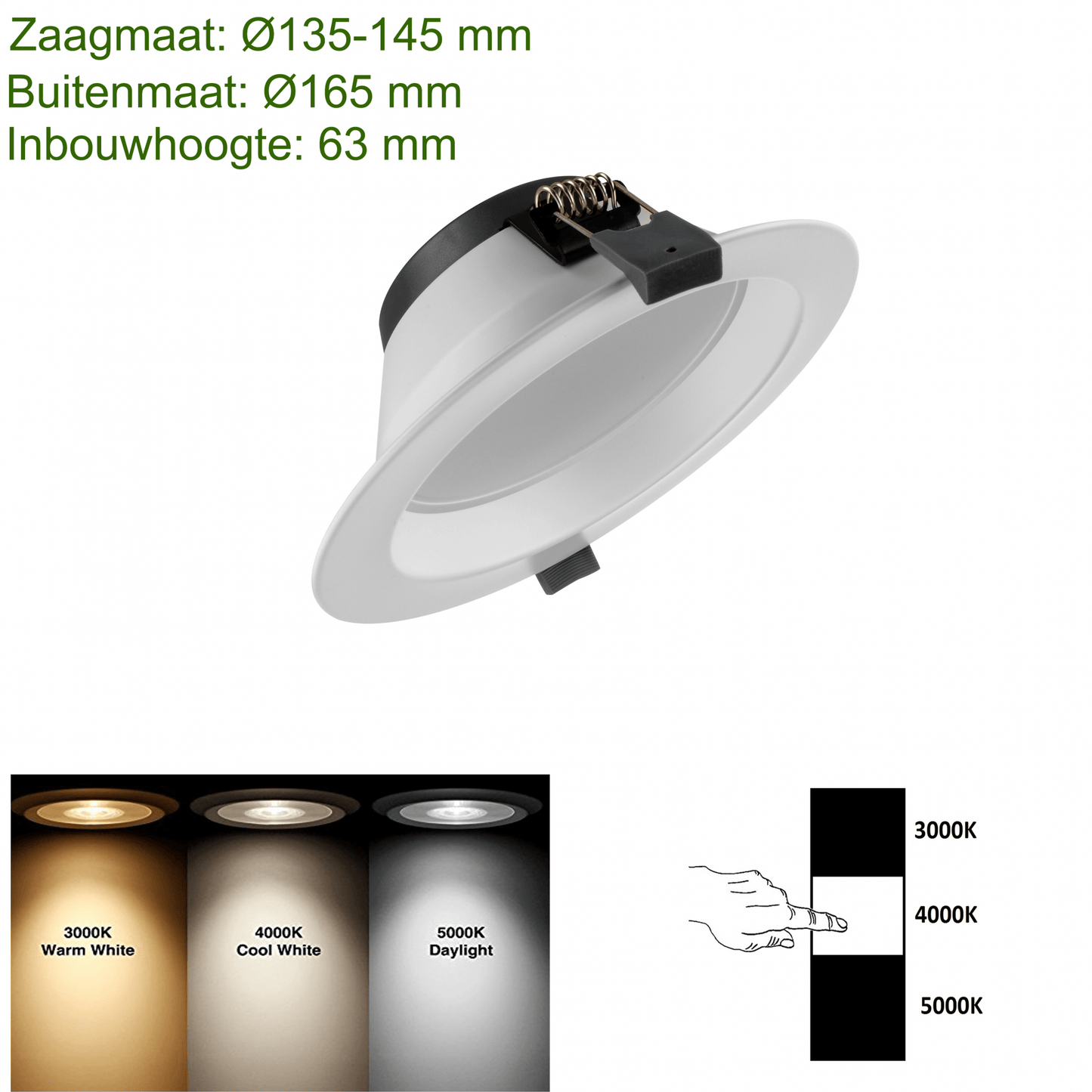 LED Downlight Ginevra | CCT-Switch | Ø135 | 16W | Wit