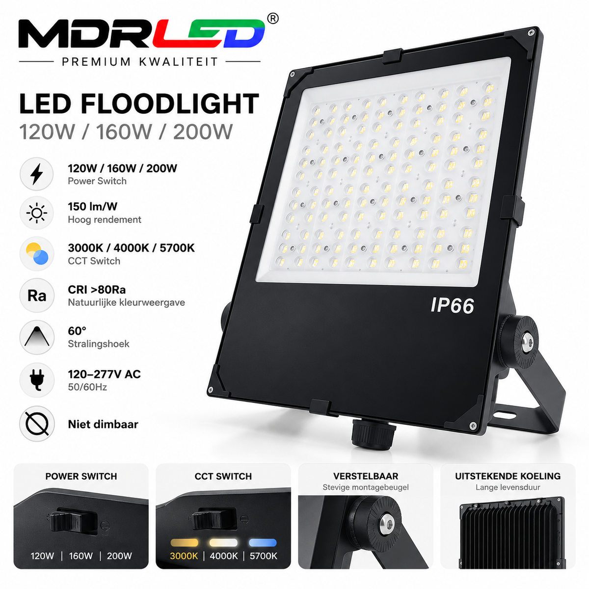 LED Schijnwerper AURUS 120/160/200W | CCT & Power Switch | IP66
