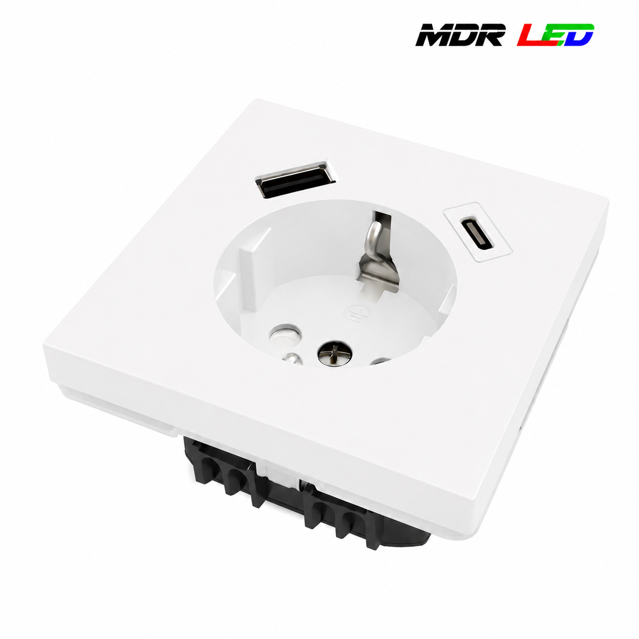 Wandcontactdoos RA met USB-A & USB-C | Wit/Zwart