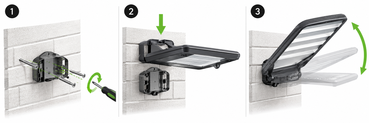 LED solar straatlamp | 1800lm | 6000K | PIR + daglichtsensor | IP65 | Incl. muursteun