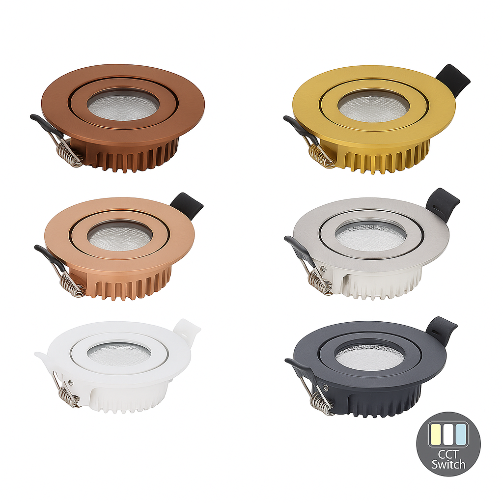 LED Inbouwspot LUNA 6W  Dimbaar  Messing  CCT-Switch  IP65