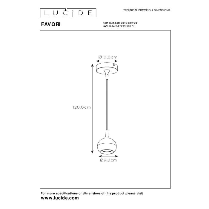 Lucide FAVORI Hanglamp Ø 9 cm 1xGU10 Zwart MDRLED