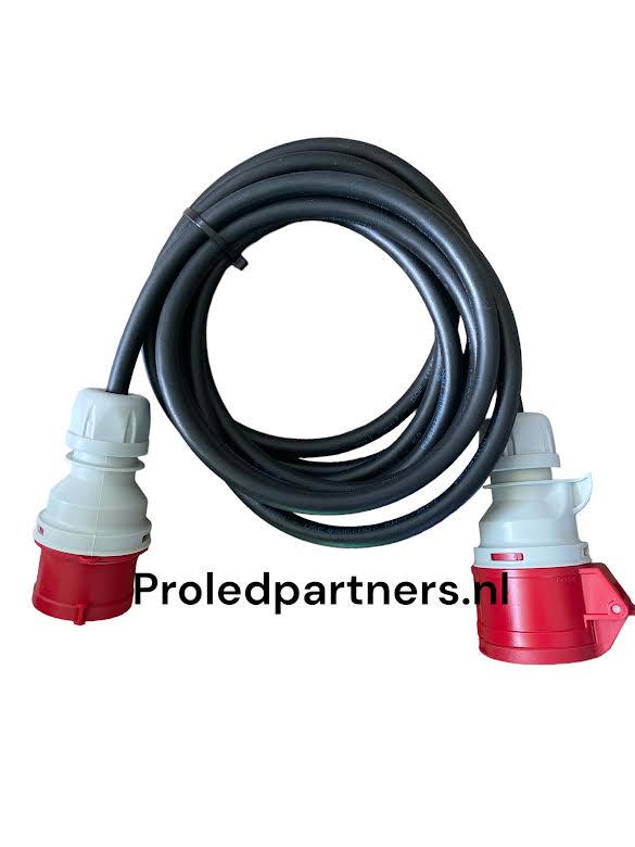 Proledpartners®  Professionele hittebestendige  CEE - RUBBERE Type: H07 RN-F neopreen verlengkabel  5x1,5mm², 16 A,  5 polig, 400V, 6h, zwart - 10 meter