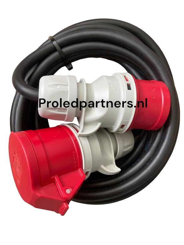 Proledpartners®  Professionele hittebestendige  CEE - RUBBERE Type: H07 RN-F neopreen verlengkabel  5x1,5mm², 16 A,  5 polig, 400V, 6h, zwart - 10 meter