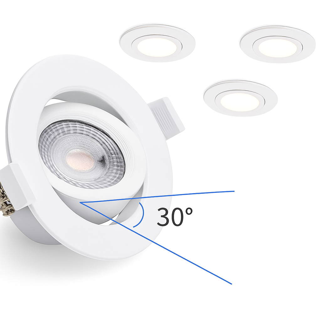 Reflektor wpuszczany LED BIAŁY Ściemnialny 6W - Zestaw 4 sztuk 3000K Wbudowany sterownik z możliwością pochylenia MDRLED®