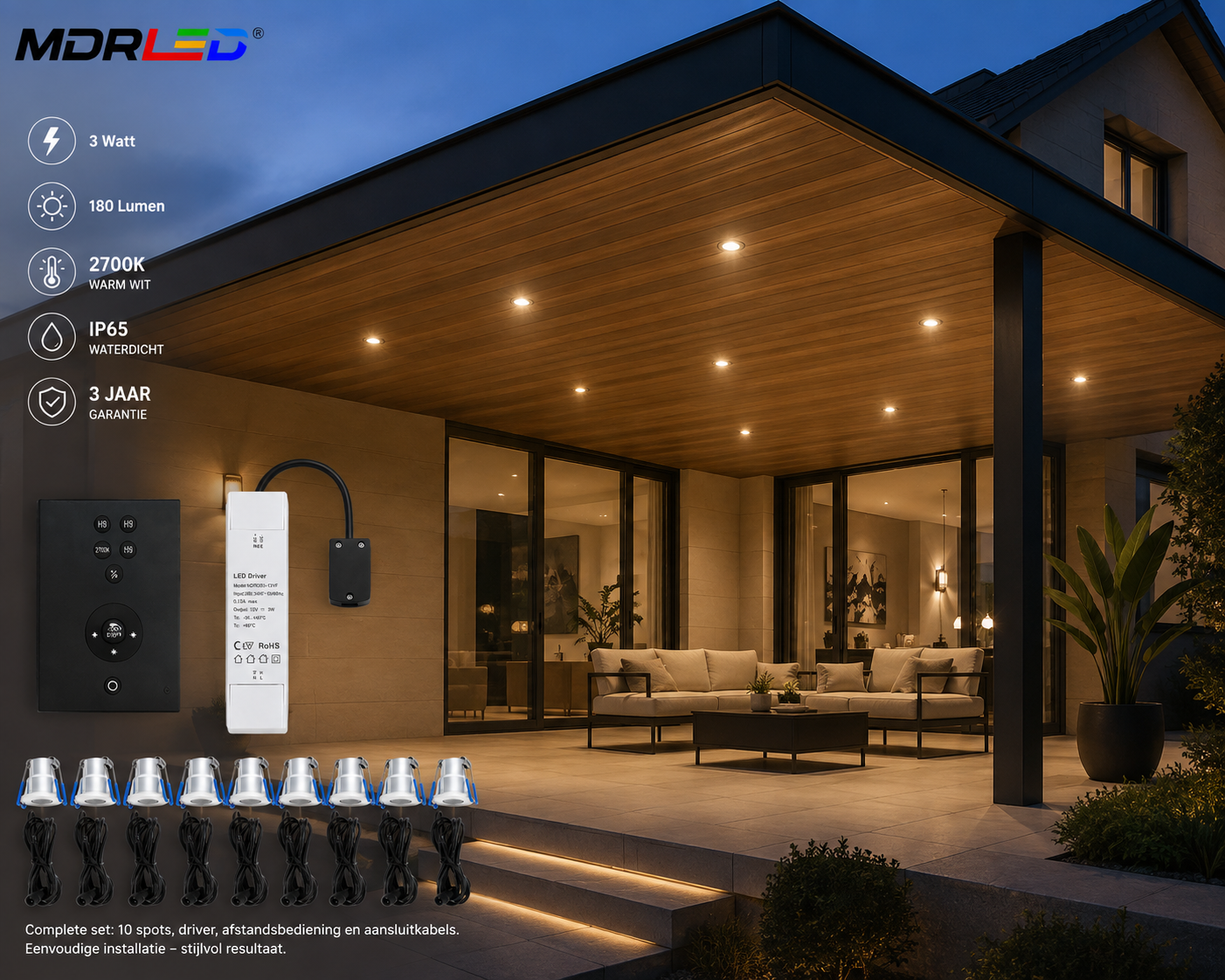 MDRLED® LED Inbouwspots 3W | 10 Stuks | 2700K | IP65