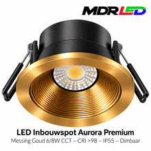 LED Inbouwspot Aurora Premium Messing Goud 6/8W CCT – CRI >98 – IP55 – Dimbaar
