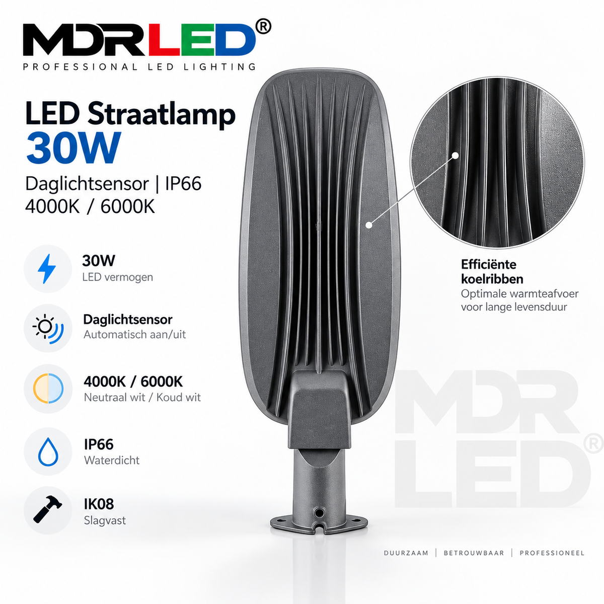 LED straatlamp | 30W | Daglichtsensor | IP66 | 4000K/6000K