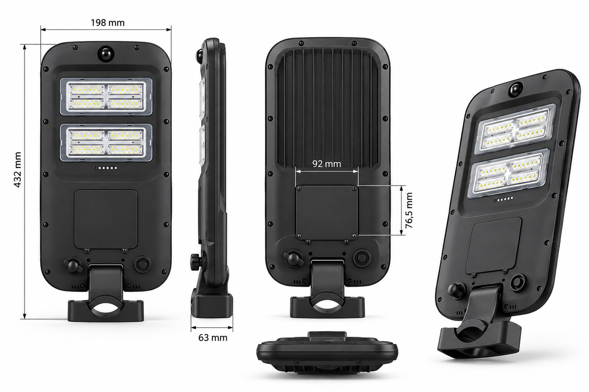 LED solar straatlamp | 1800lm | 6000K | PIR + daglichtsensor | IP65 | Incl. muursteun