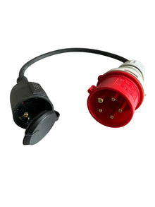 CEE 5polig 16A Verloopadapter 400V naar 3 aderig 3x1.5mm 230V AC  contrastekker MDRLED®