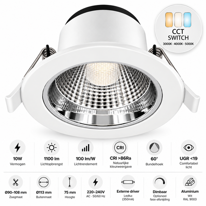 LED inbouwspot Aurora | 10W | CCT | UGR <19