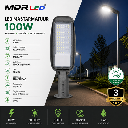 MDRLED® LED Mastarmatuur 100W | 10.000lm | 5500K | Daglichtsensor | IP65  Actie