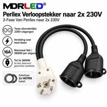 MDRLED® Perilex Verloopstekker naar 2x 230V | 2-Fase Actie