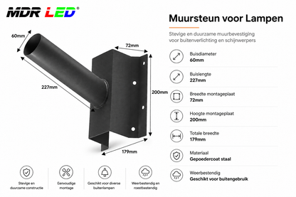 MDRLED® Muursteun Ø60 mm Antraciet | Wandbeugel voor Straatlampen