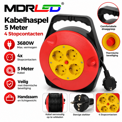 Kabelhaspel 5 Meter – 4 Stopcontacten – 3680W