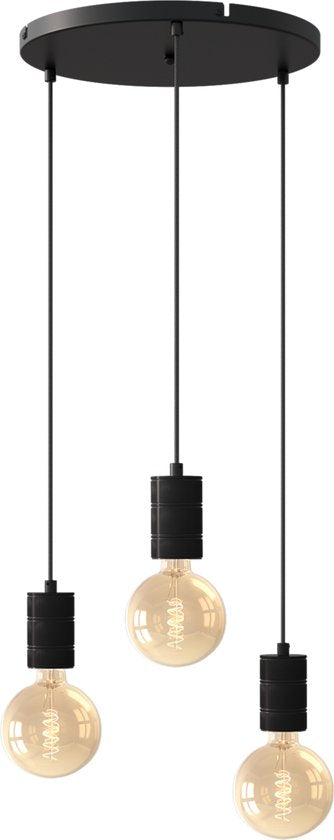 Calex Retro Plafondlamp - 3x E27 - Hanglamp Industrieel - Ø40cm Pendellamp Rond - Zwart MDRLED