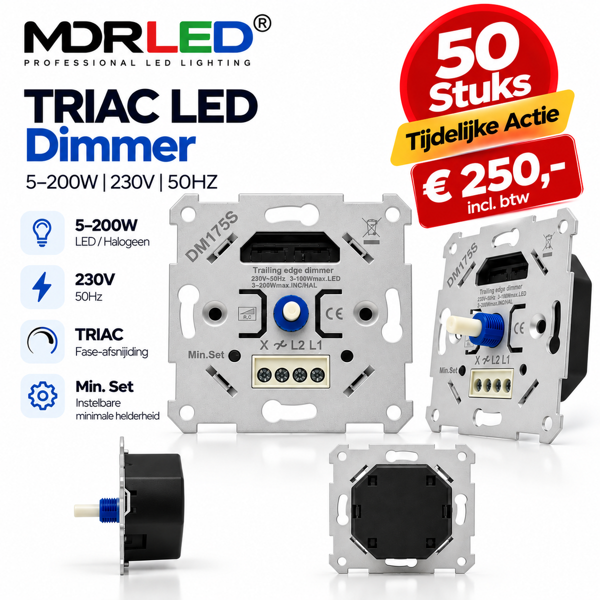 MDRLED® TRIAC LED Dimmer 5–200W | 50 Stuks  Tijdelijke Actie