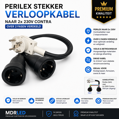 PerileMDR LED®xr Verlängerungskabel 4 M auf 2x Gegenstecker 1 Phase 16A 230V IP44