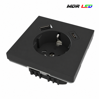 Wandcontactdoos RA met USB-A & USB-C | Wit/Zwart