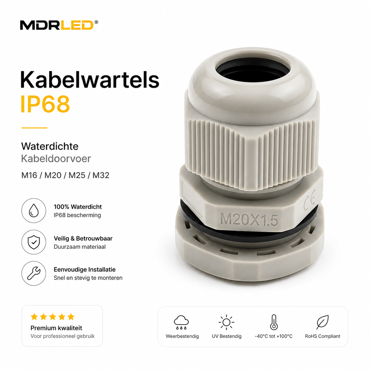 Kabelwartels IP68 M16  M20  M25  M32 voor Professionele Installaties.