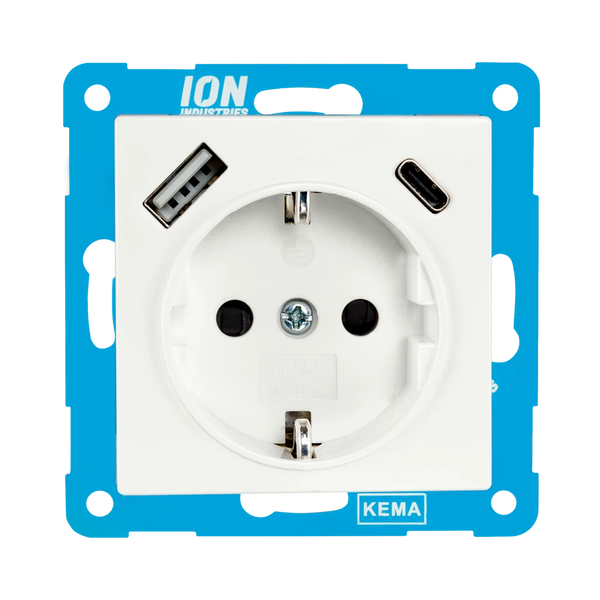 ION industries stopcontact met randaarde en USB A + USB C met kinderbeveiliging - V1/J1 alpin wit glanzend 401320219