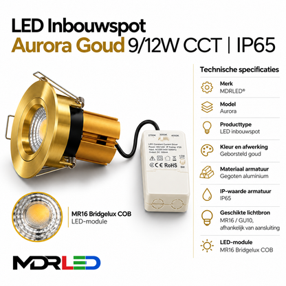 LED Inbouwspot Aurora Goud 9/12W CCT | IP65