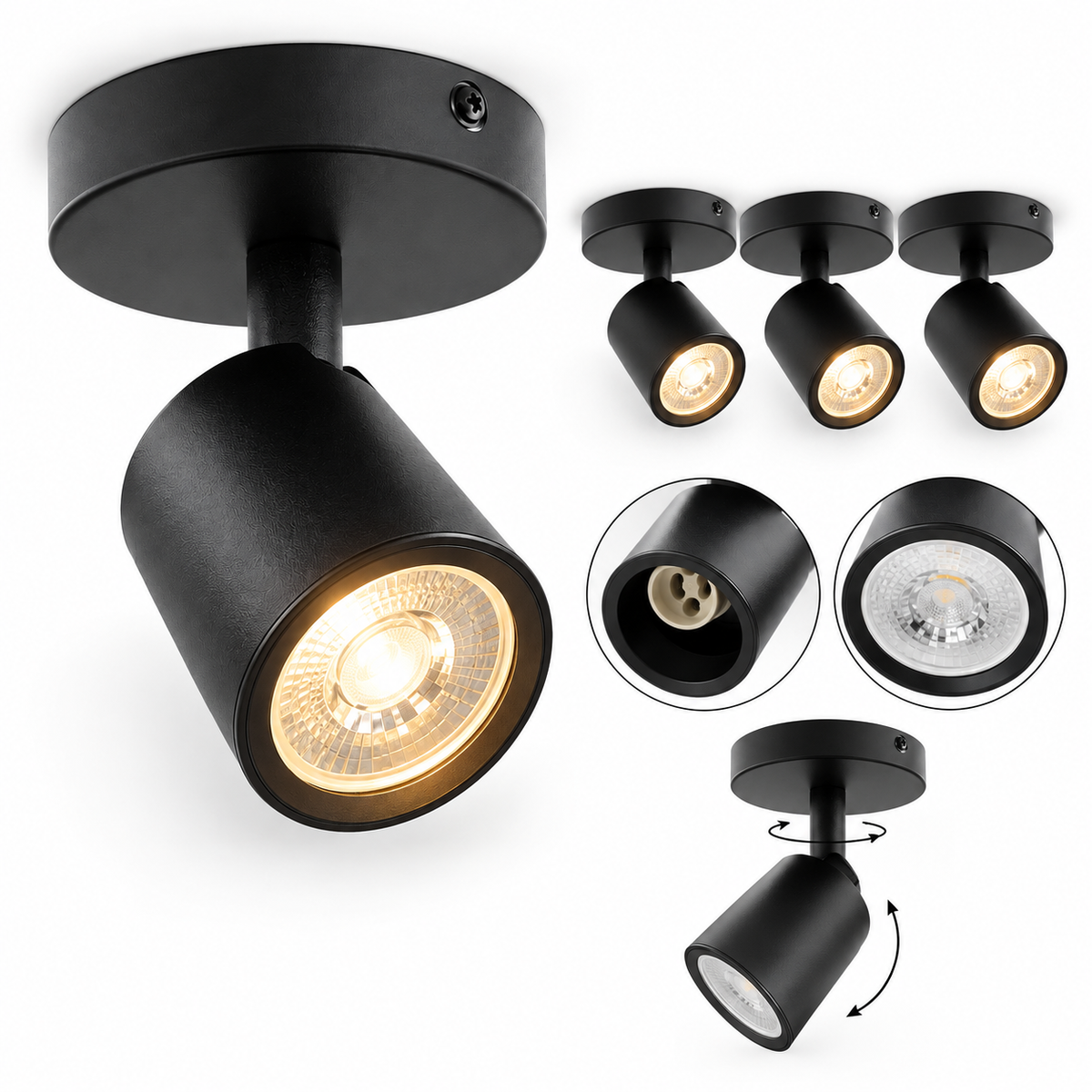 Plafondarmatuur GU10 | Kantelbaar | Zwart | 3 stuks