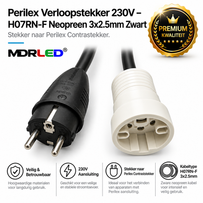 Perilex verloopstekker 230V naar Perilex | H07RN-F | 3x2,5 mm² | 0,5 meter