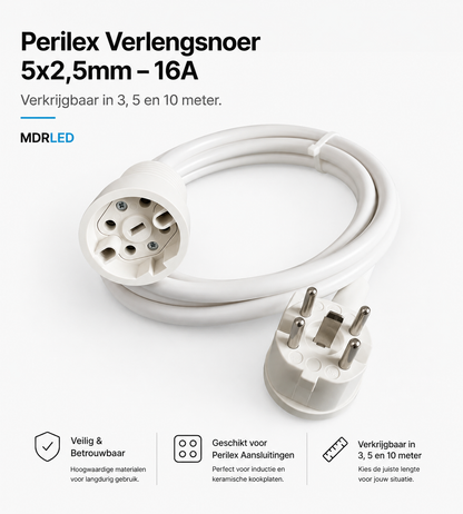 Kabel sprzęgający Perilex 16A odporny na ciepło, 3 do 10 metrów, bardzo gruby kabel, 5x2,5 mm, biała dioda LED MDR®