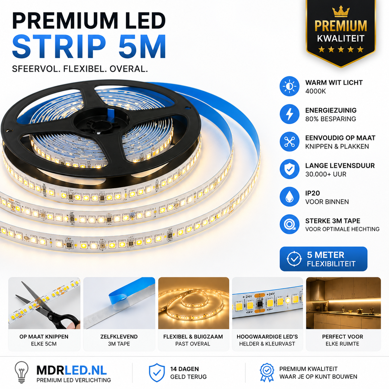 LED FLEX 4000K 120 LED/metr - 5 metrów CRI 90 PROMOCJA MDRLED®