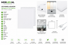 LED Paneel 60x60cm 28W Back-Lit CCT UGR<19 incl. EU-snoer