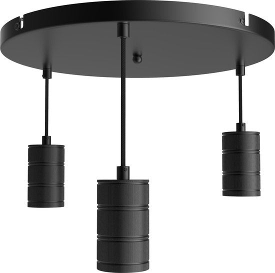 Calex Retro Plafondlamp - 3x E27 - Hanglamp Industrieel - Ø40cm Pendellamp Rond - Zwart MDRLED