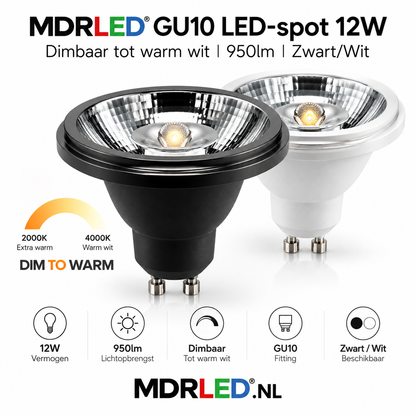 MDRLED® GU10 LED Spot 12W | Dim to Warm | 950lm | Zwart/Wit