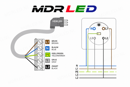 Przewód połączeniowy Perilex 5-żyłowy, BARDZO GRUBY, ODPORNY NA CIEPŁO, ZATWIERDZONY PRZEZ KEMA, 5x2,5 mm, 2 metry, MDRLED®