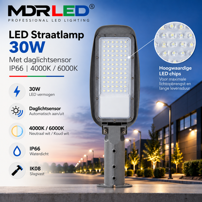 LED straatlamp | 30W | Daglichtsensor | IP66 | 4000K/6000K