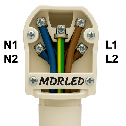 Adapter wtyczki Perilex do 2x230V przez 2 fazy Rozproszona dioda LED MDR®