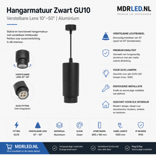 Hangarmatuur Zwart GU10 | Verstelbare Lens 10°–50° | Aluminium | MDRLED®