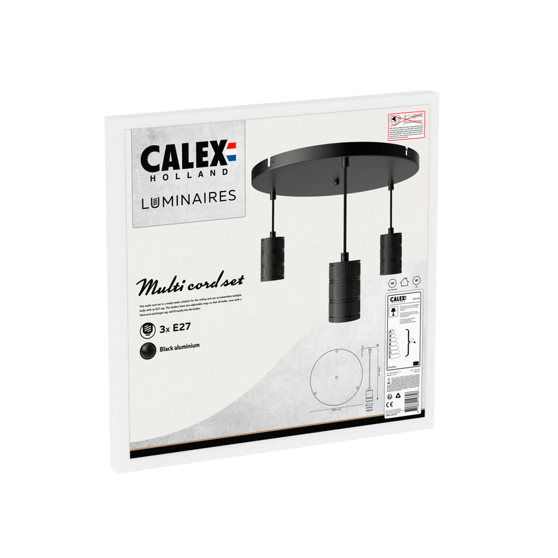 Calex Retro Plafondlamp - 3x E27 - Hanglamp Industrieel - Ø40cm Pendellamp Rond - Zwart MDRLED